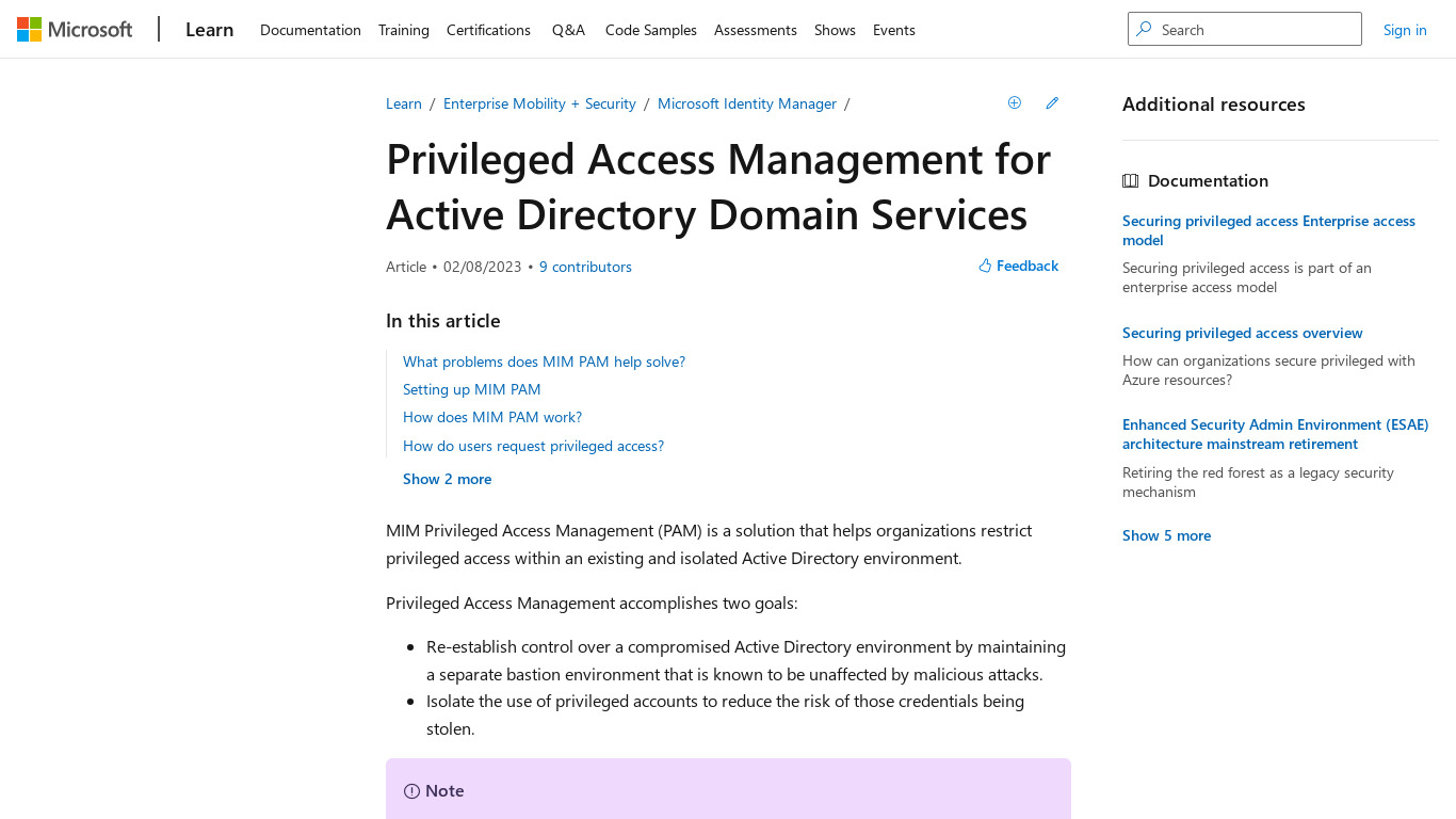 Privilege Access Management Landing page