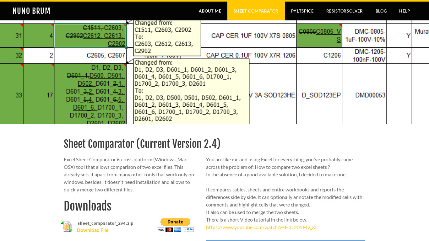 Excel Sheet Comparator Landing page