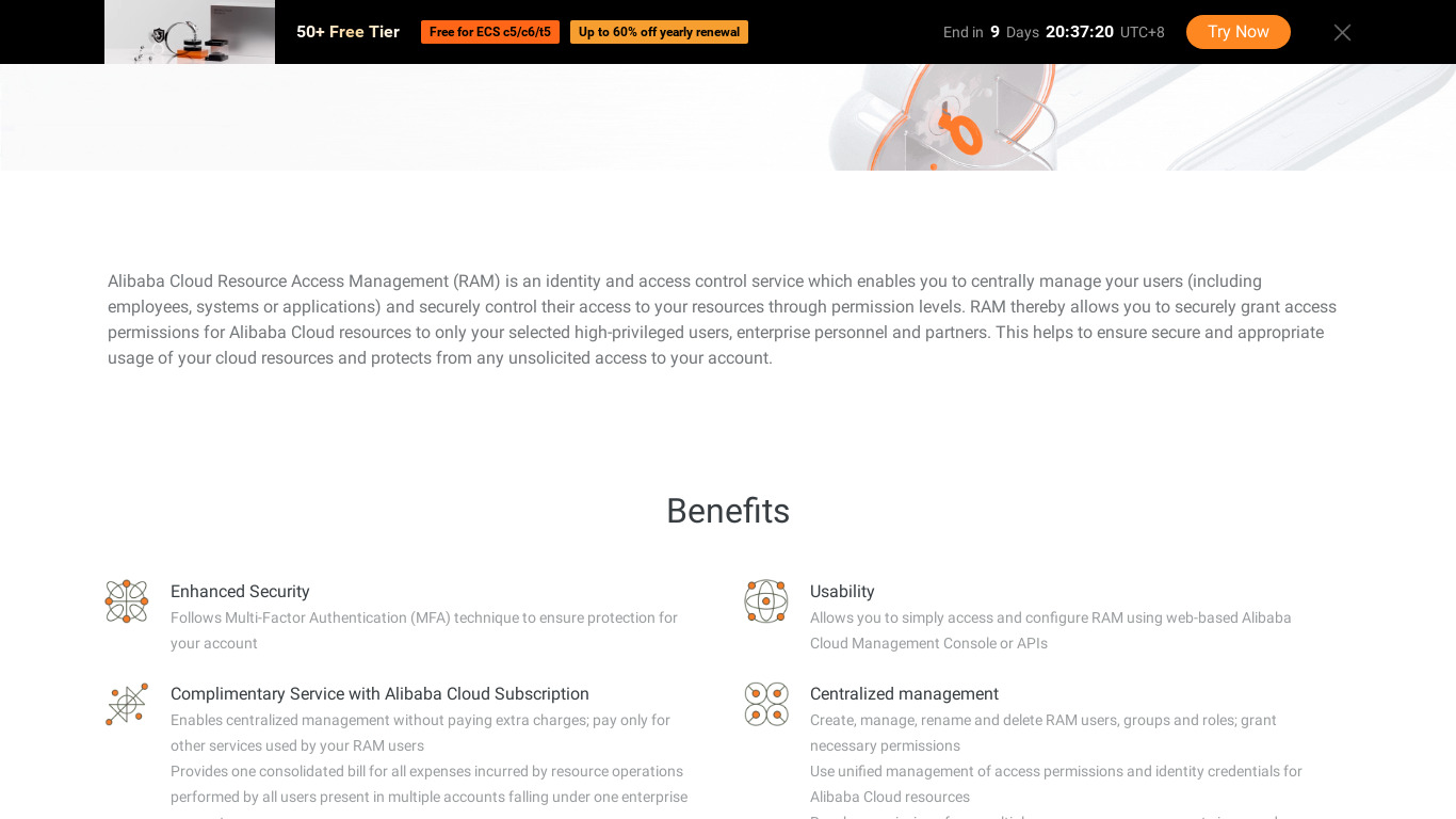 Alibaba Resource Access Management Landing page