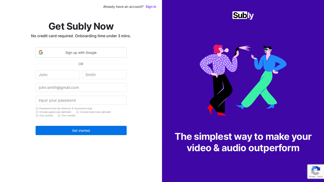 Subly Landing page