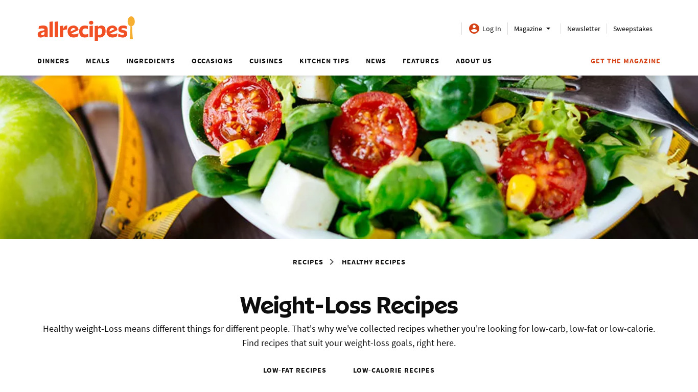 Weight Loss Recipes Landing page