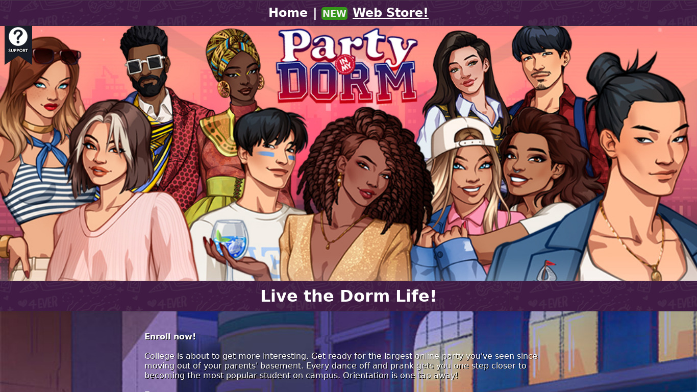 Party in My Dorm Landing page