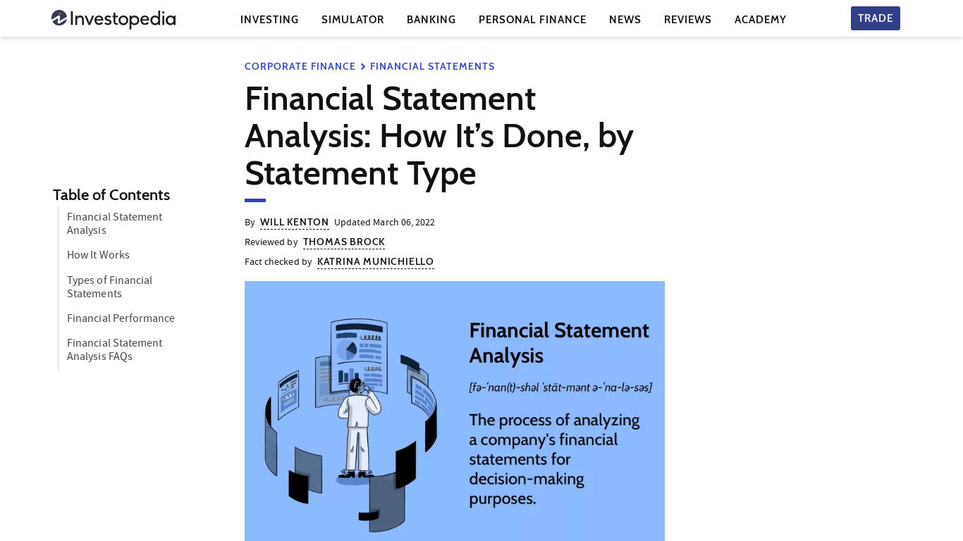 Financial Statement Analysis Landing page