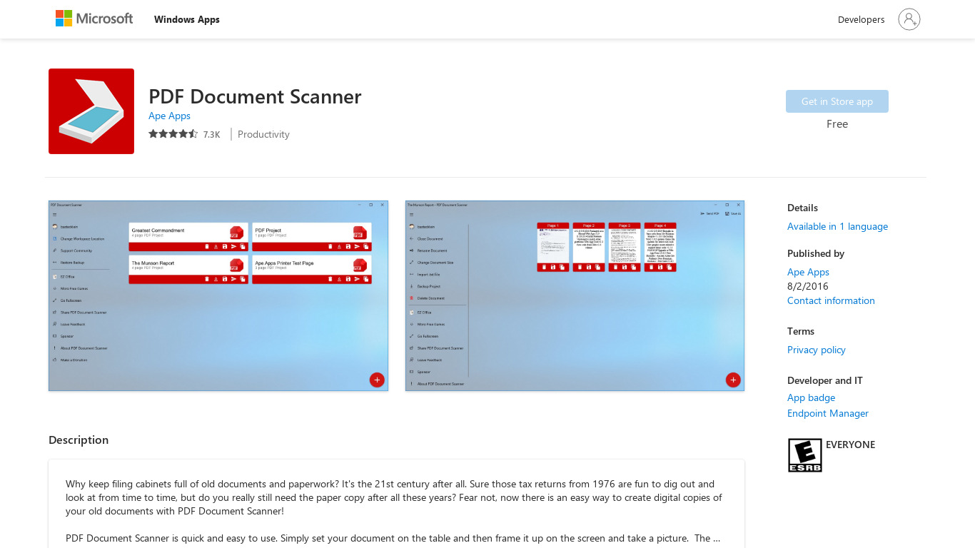 PDF Document Scanner Landing page