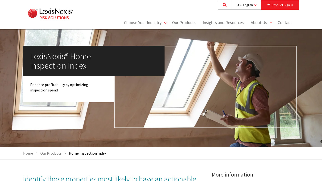 LexisNexis Home Inspection Index Landing page