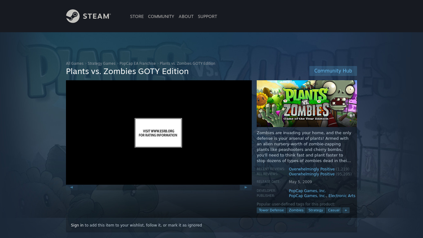 Plants vs. Zombies Goty Edition Landing page