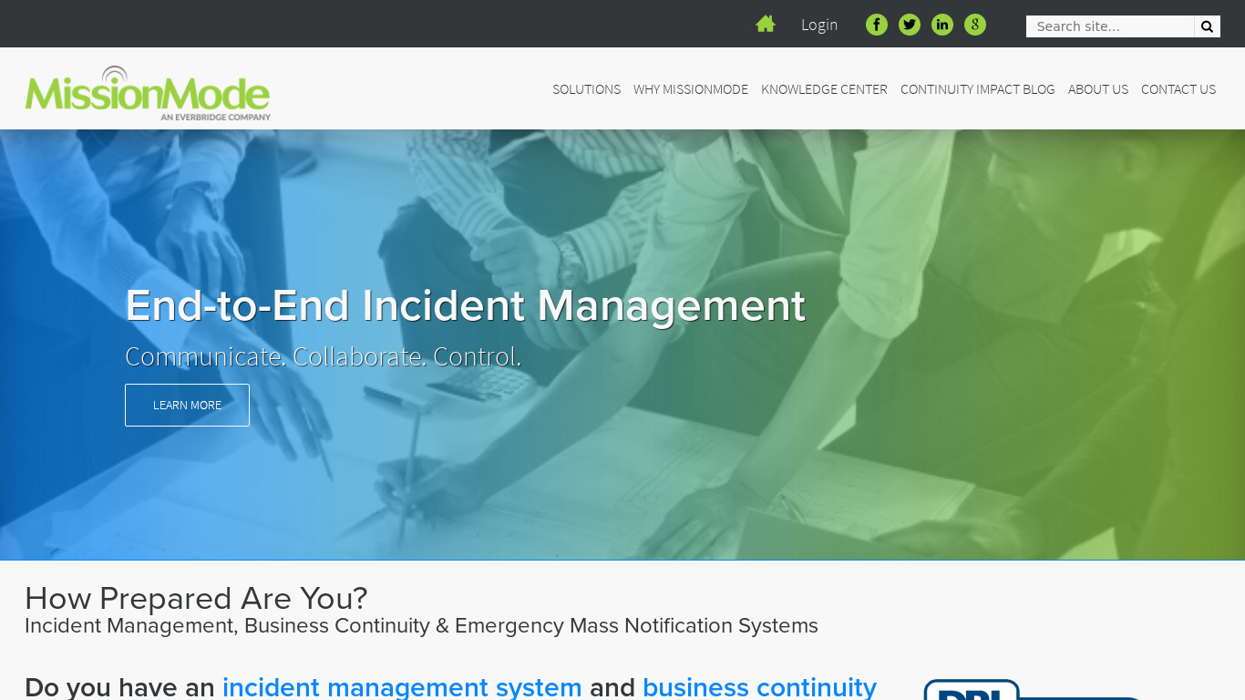 MissionMode Emergency Management Landing page
