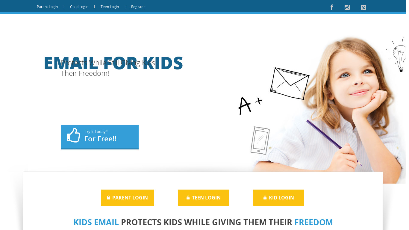 Kids Email Landing page