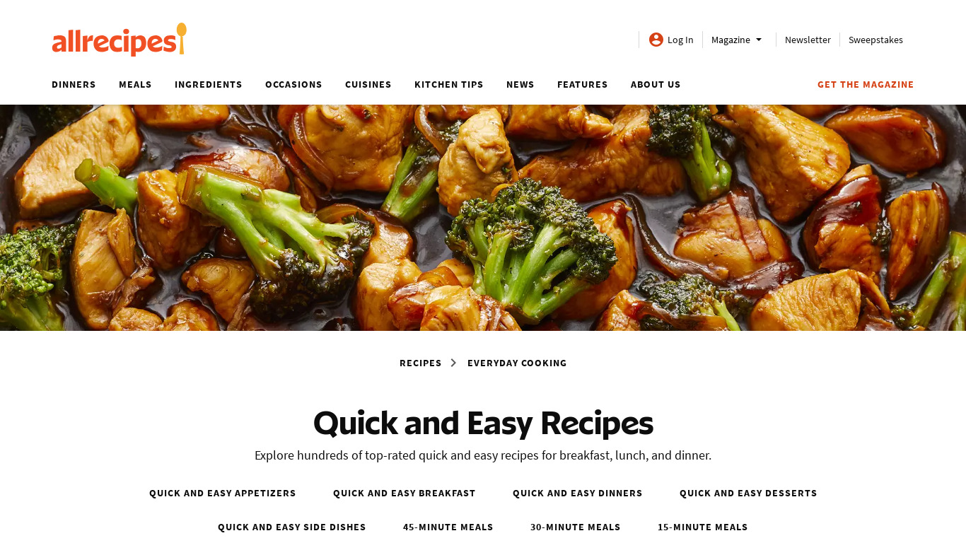 Easy Recipes Landing page