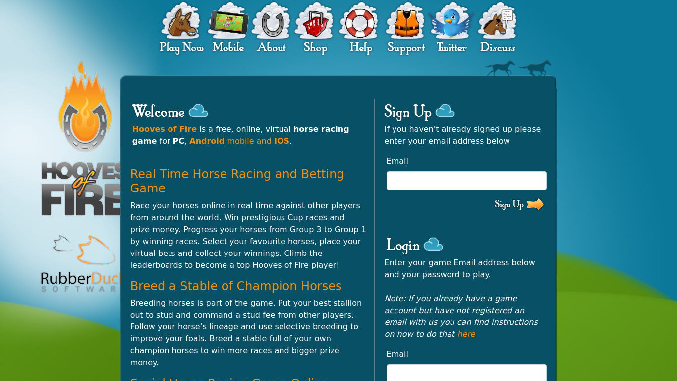 Hooves Of Fire Landing page