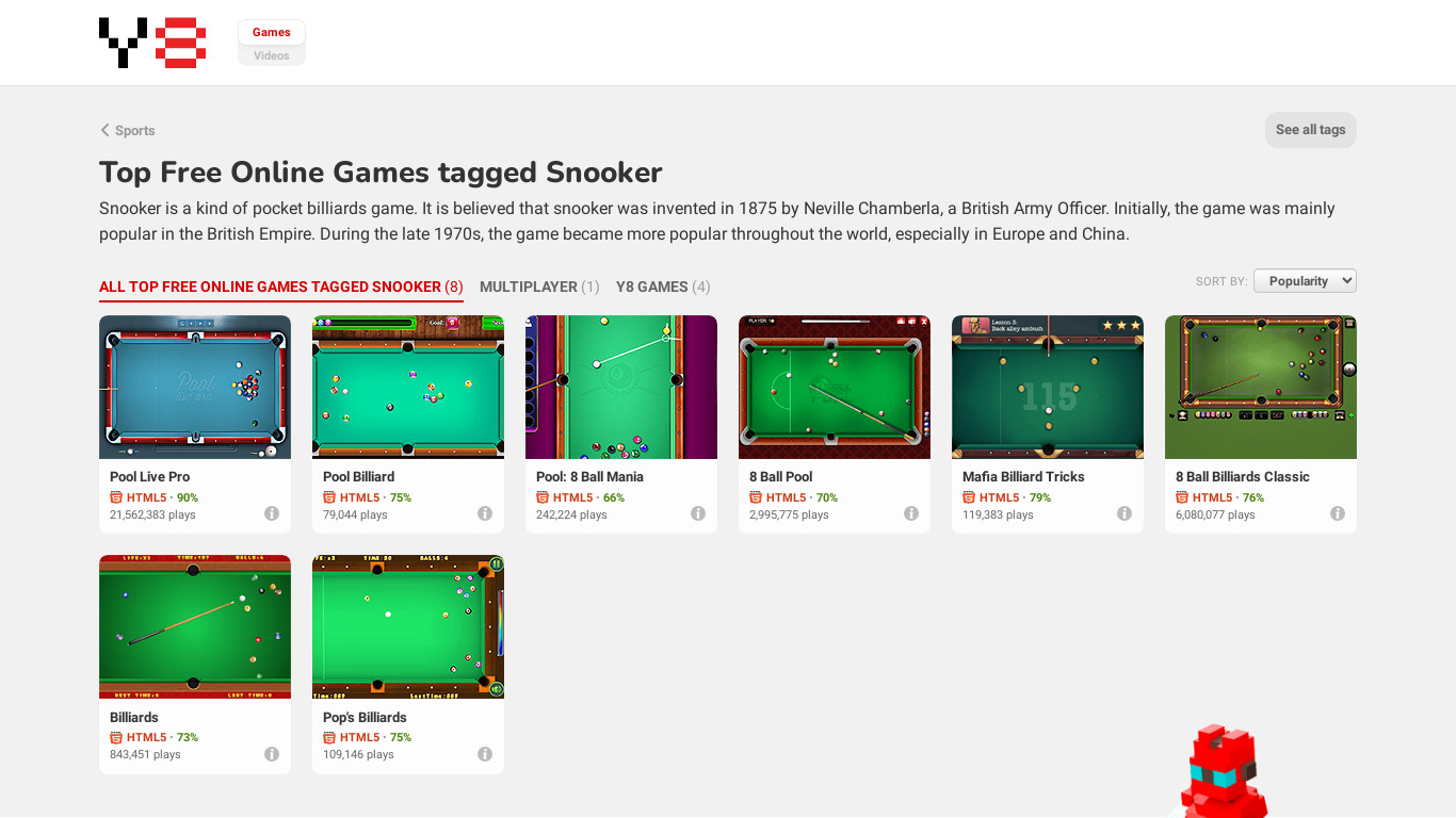 Snooker Game Landing page
