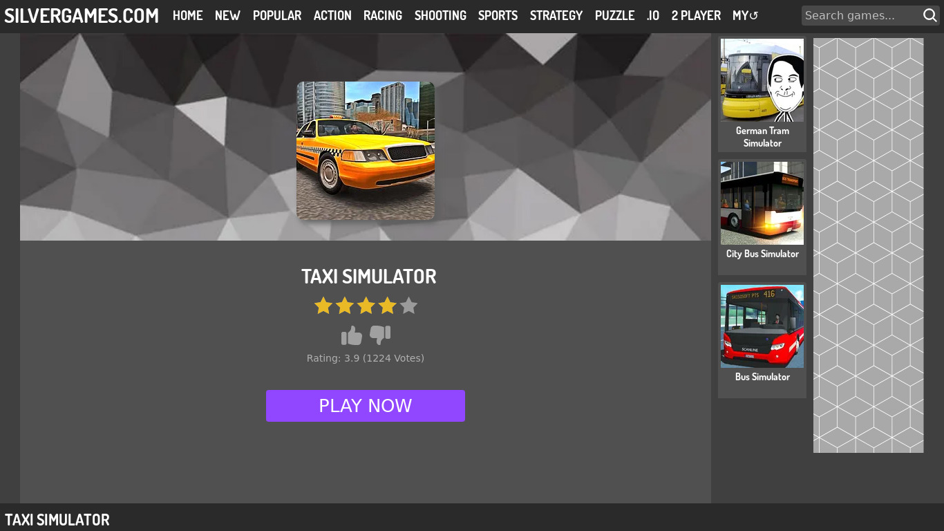 Taxi Simulator Game Landing page