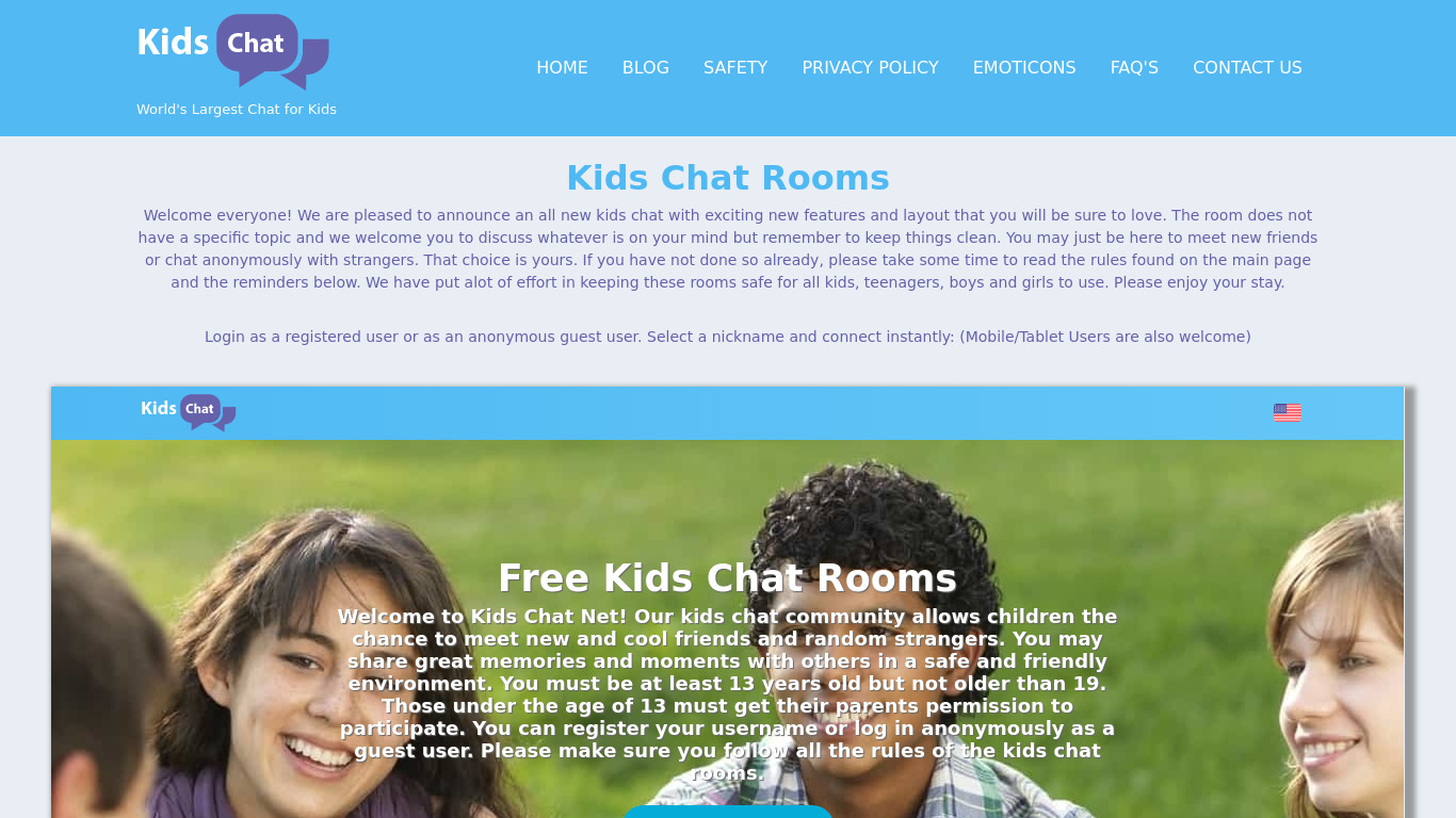 Chat for Kids Only Landing page