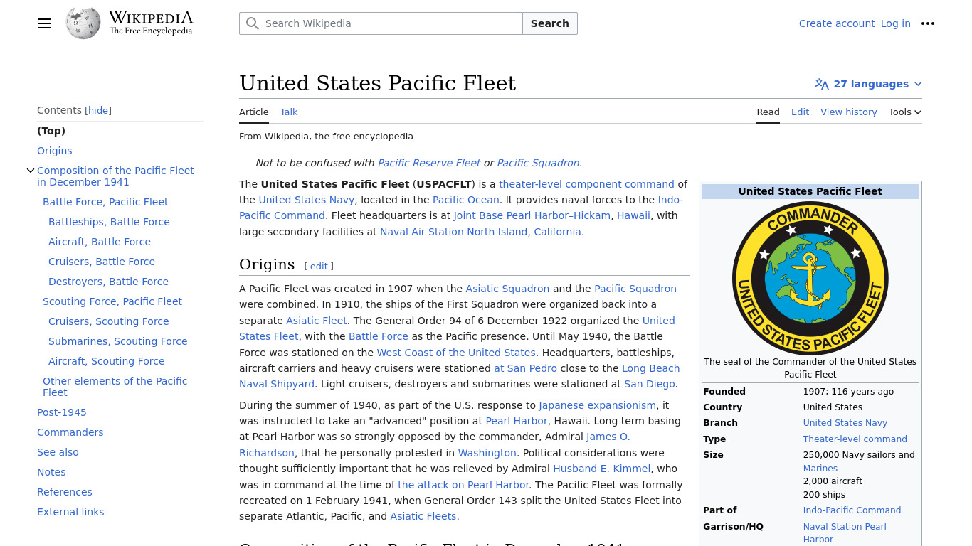 Pacific Fleet Landing page