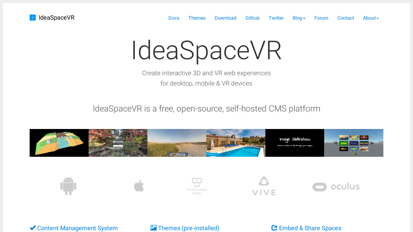 IdeaSpaceVR Landing page