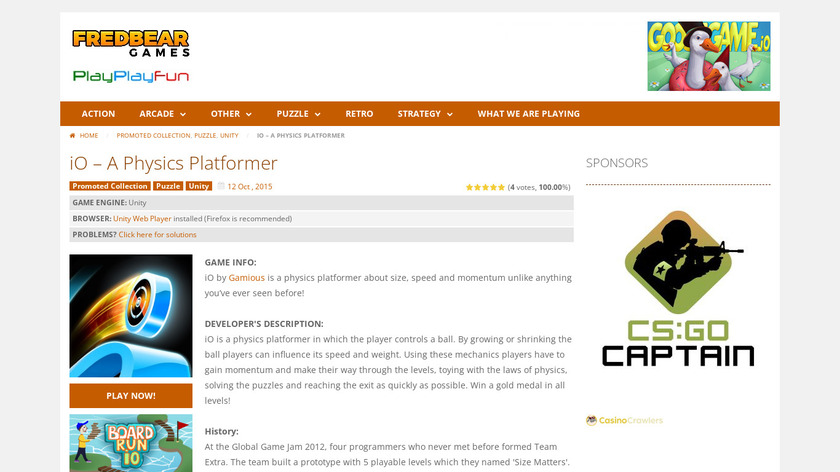 iO: A Physics Platformer Landing Page