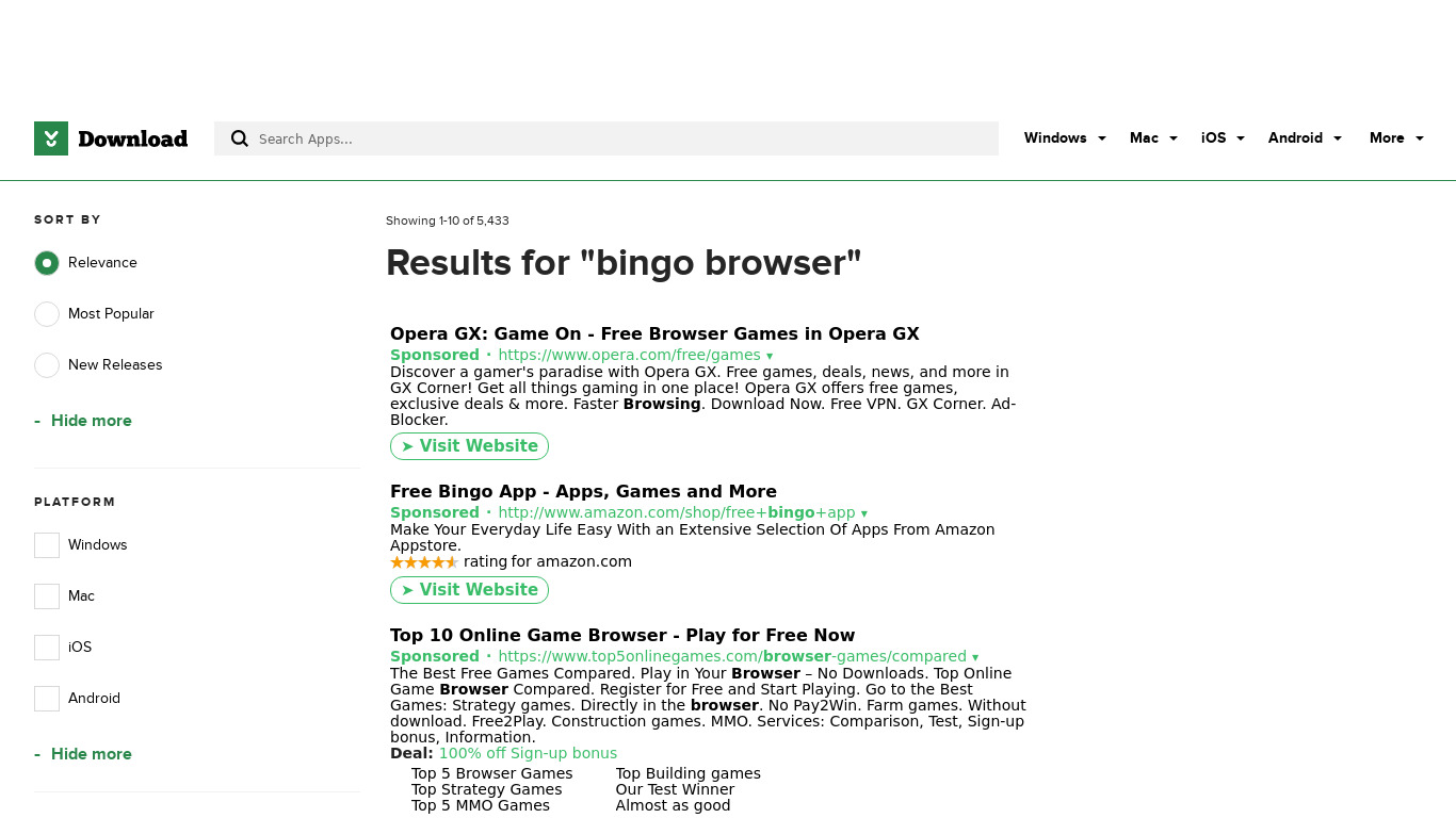 Bingo Browser Landing page