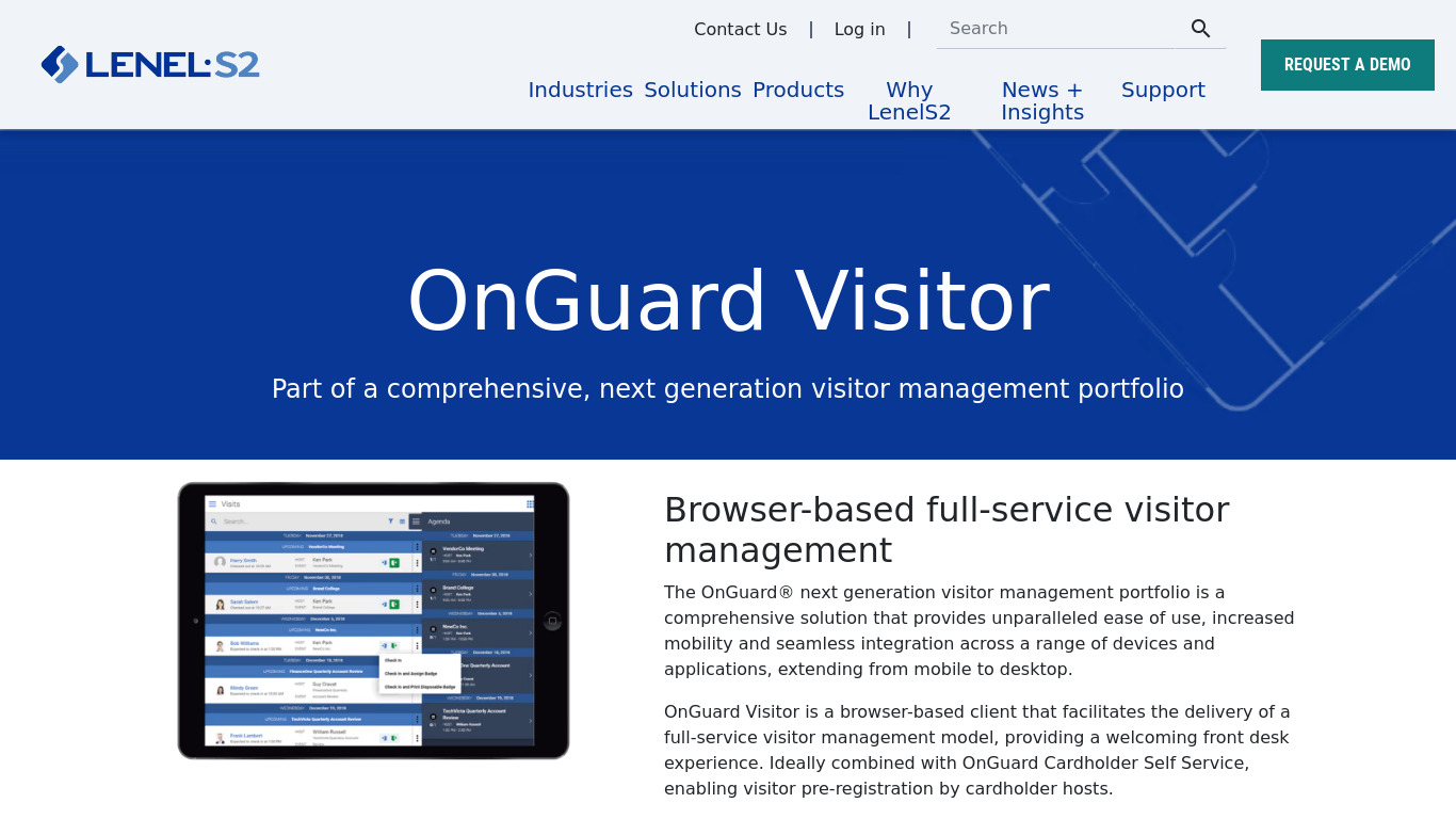 OnGuard Visitor Landing page