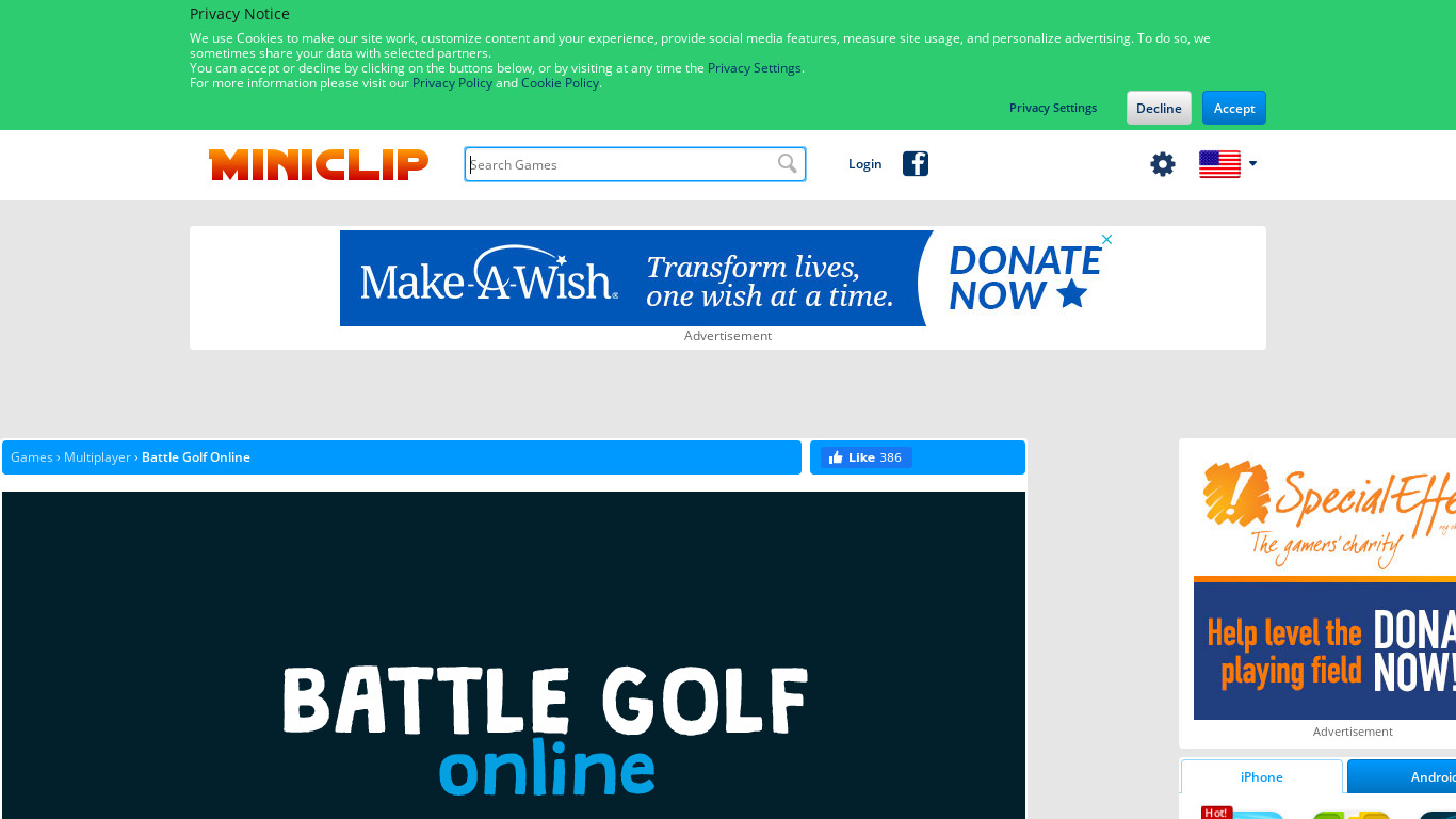 miniclip.com Battle Golf Online Landing page