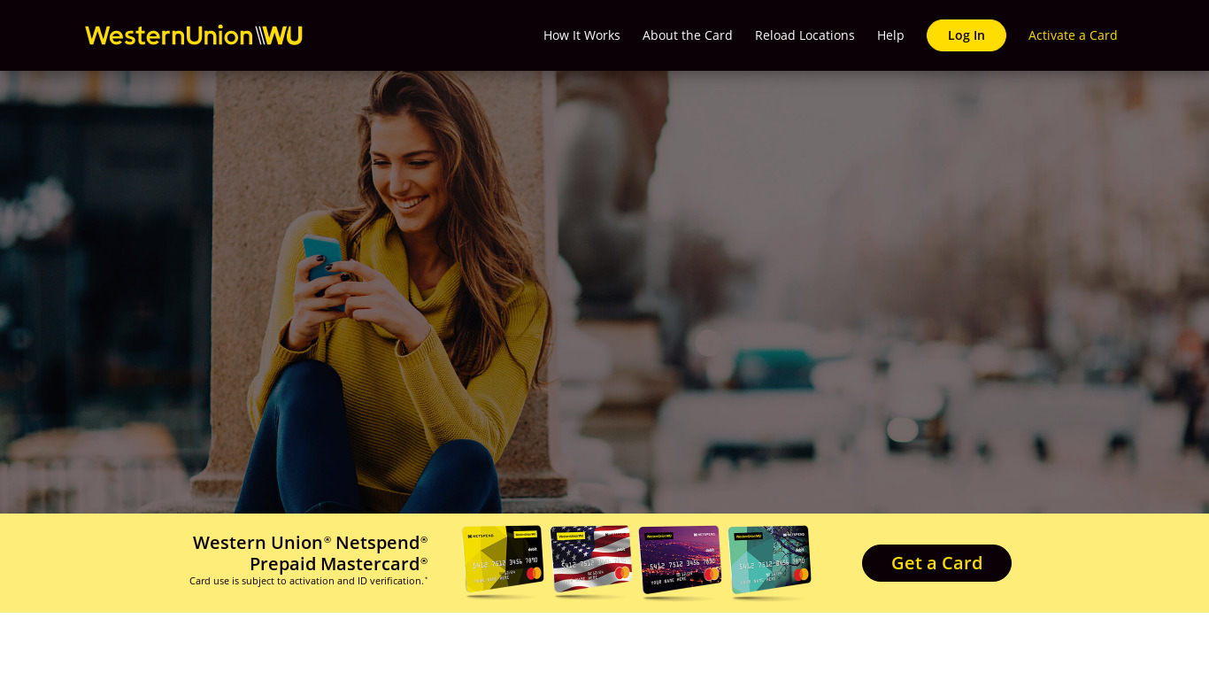 Western Union NetSpend Prepaid Landing page