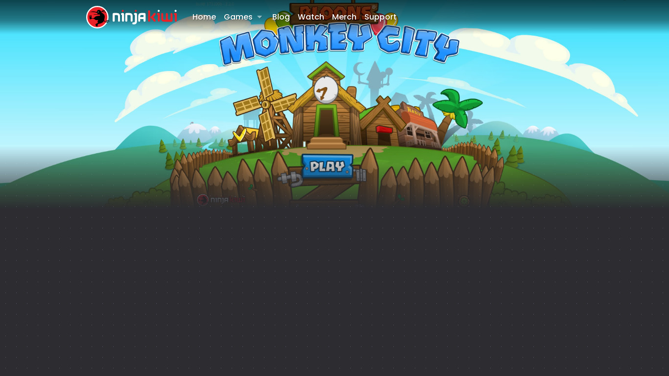 Bloons Monkey City Landing page