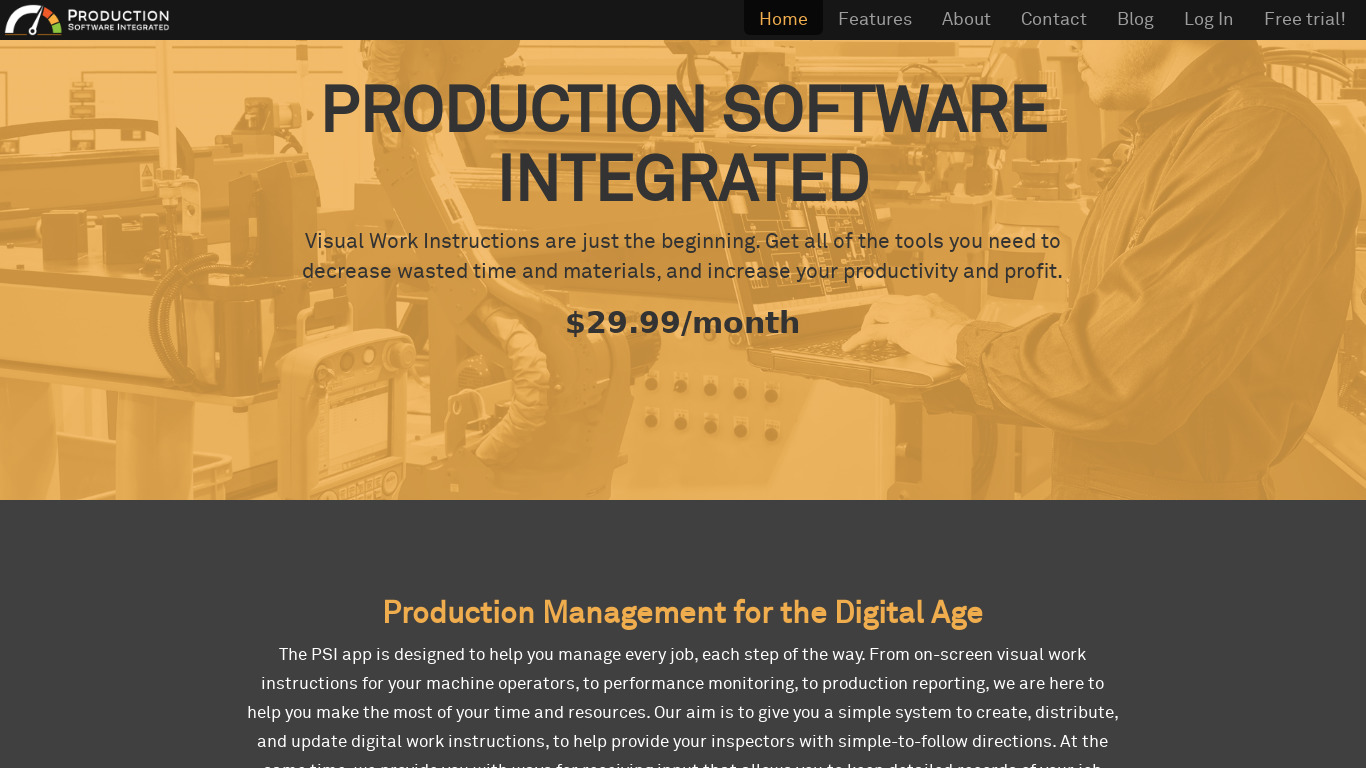 Production Software Integrated Landing page