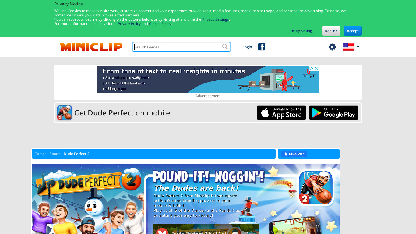 miniclip.com Dude Perfect 2 Landing page