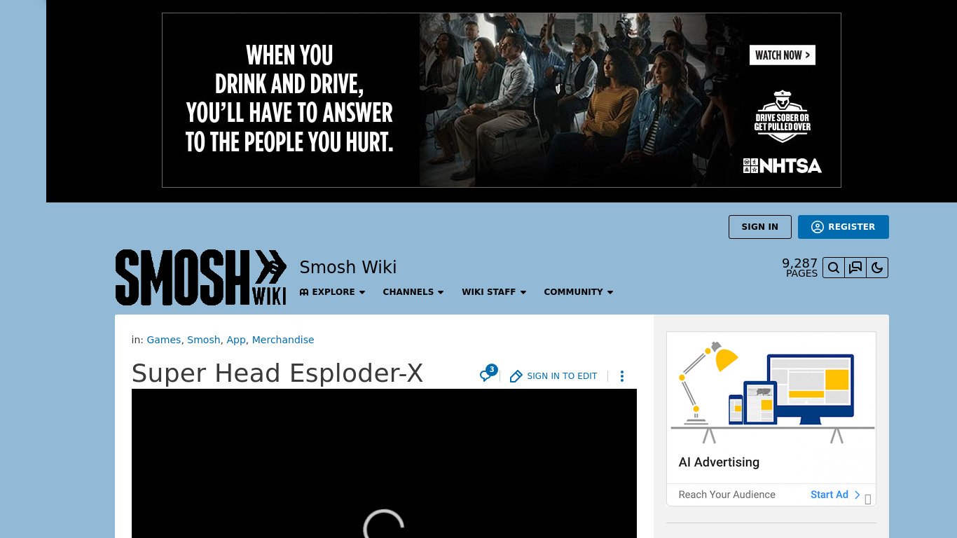 Smosh Super Head Esploder X Landing page