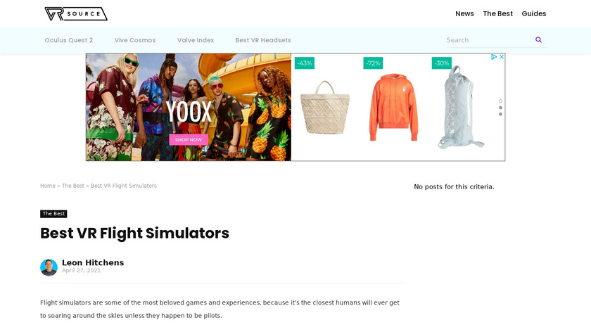 Flight Simulator: VR Landing Page