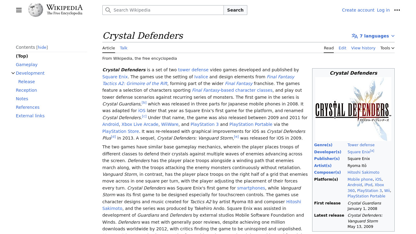 Crystal Defenders Landing page