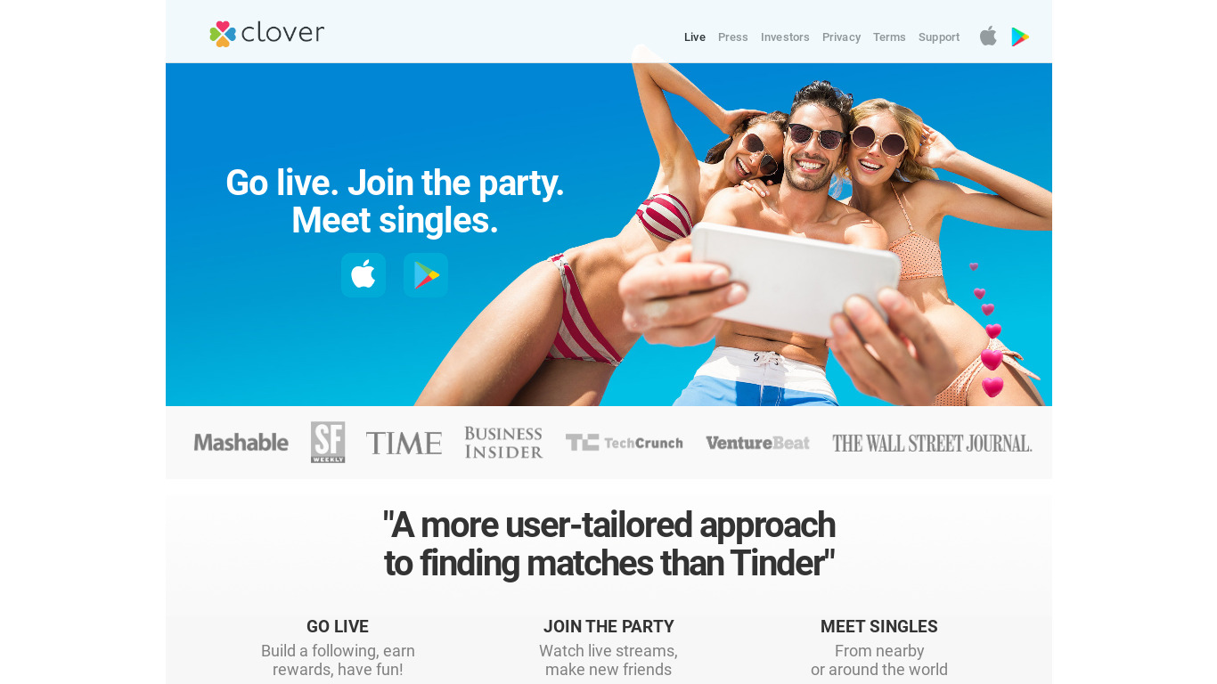 Clover Dating App Landing page