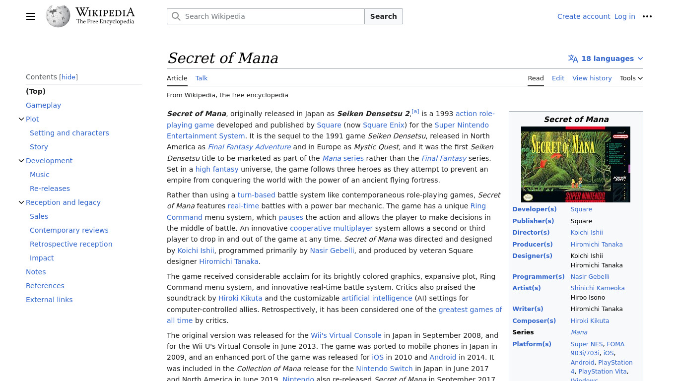 Secret of Mana Landing page