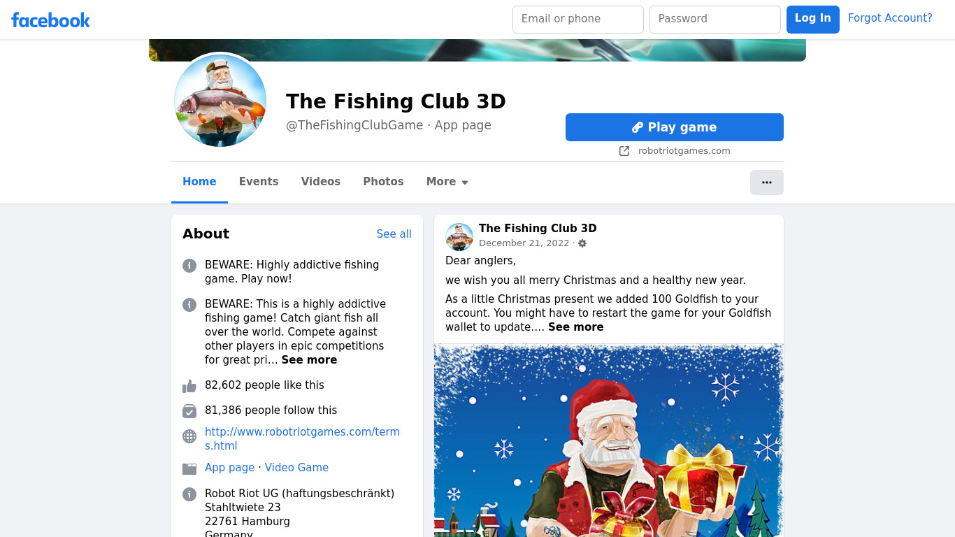 The Fishing Club 3D Landing page