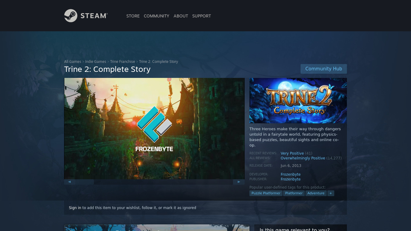 Trine 2: Complete Story Landing page