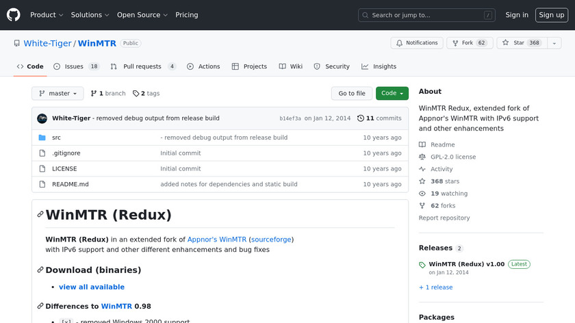 WinMTR (Redux) Landing Page