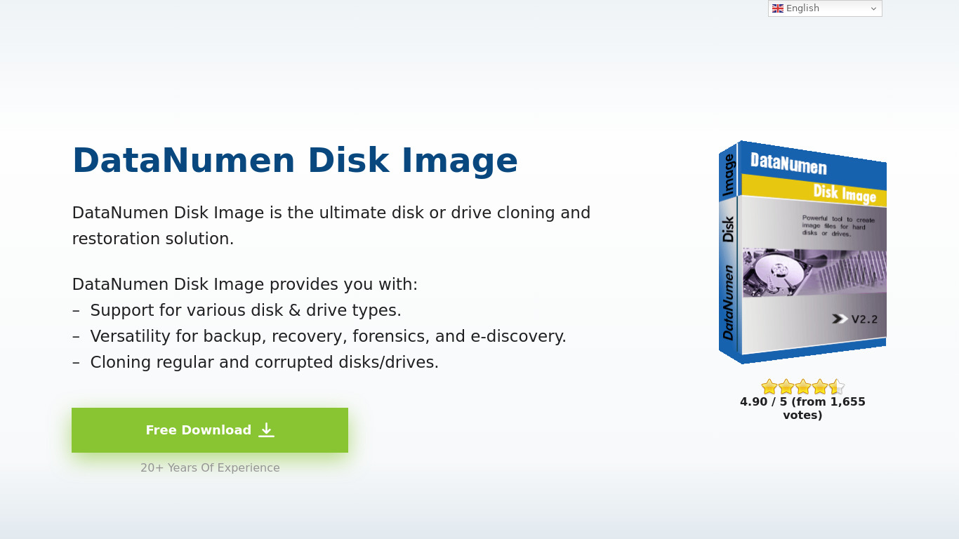 DataNumen Disk Image Landing page