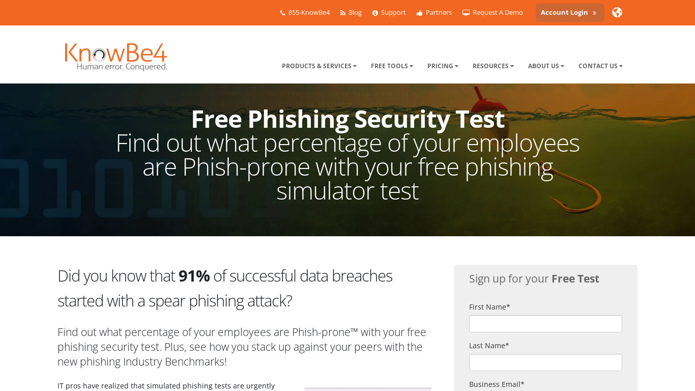 KnowBe4 Phishing Security Test Landing page
