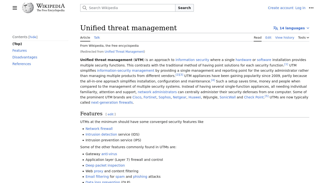 Unified Threat Management Landing page