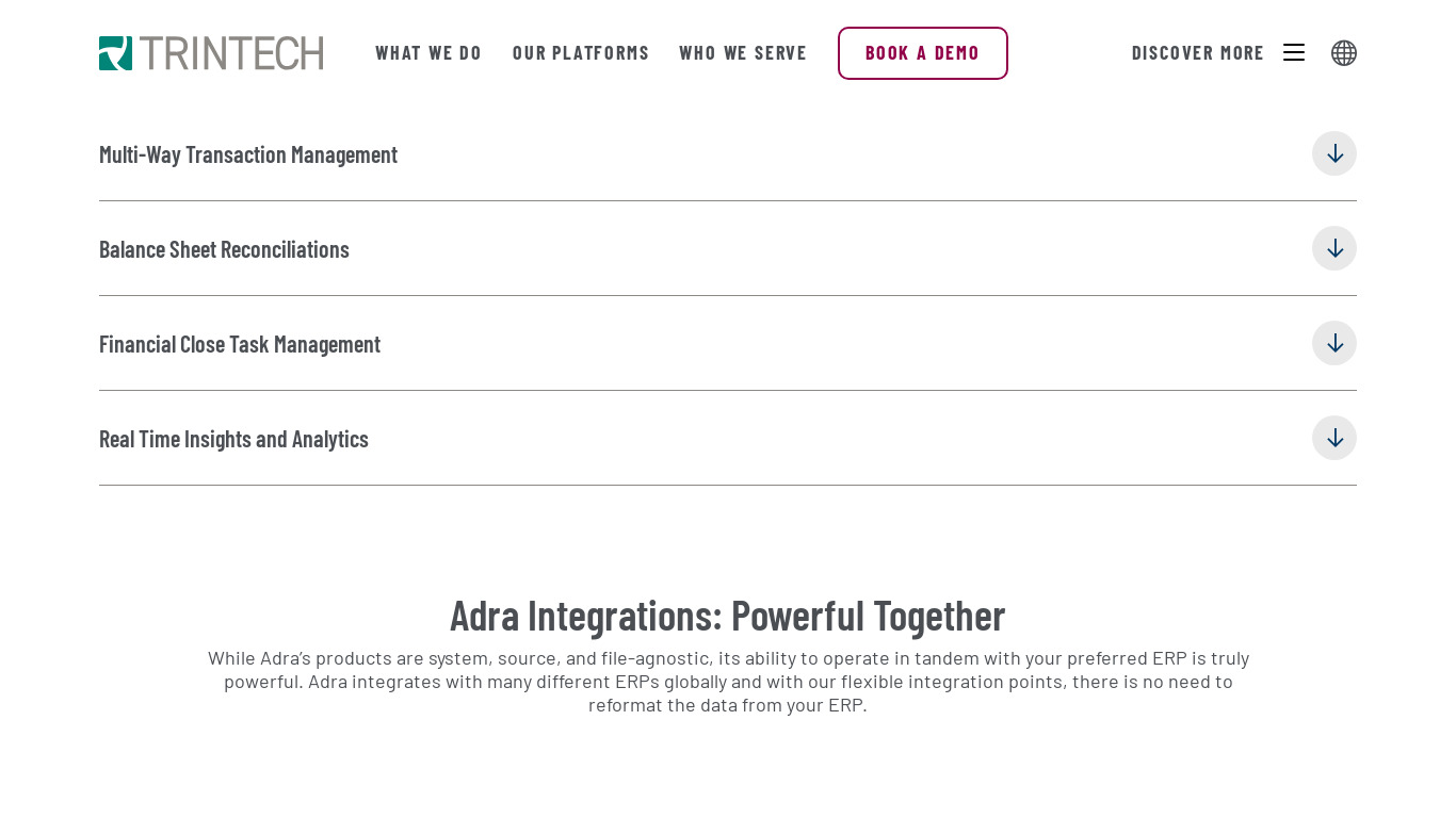 Adra Suite by Trintech Landing page