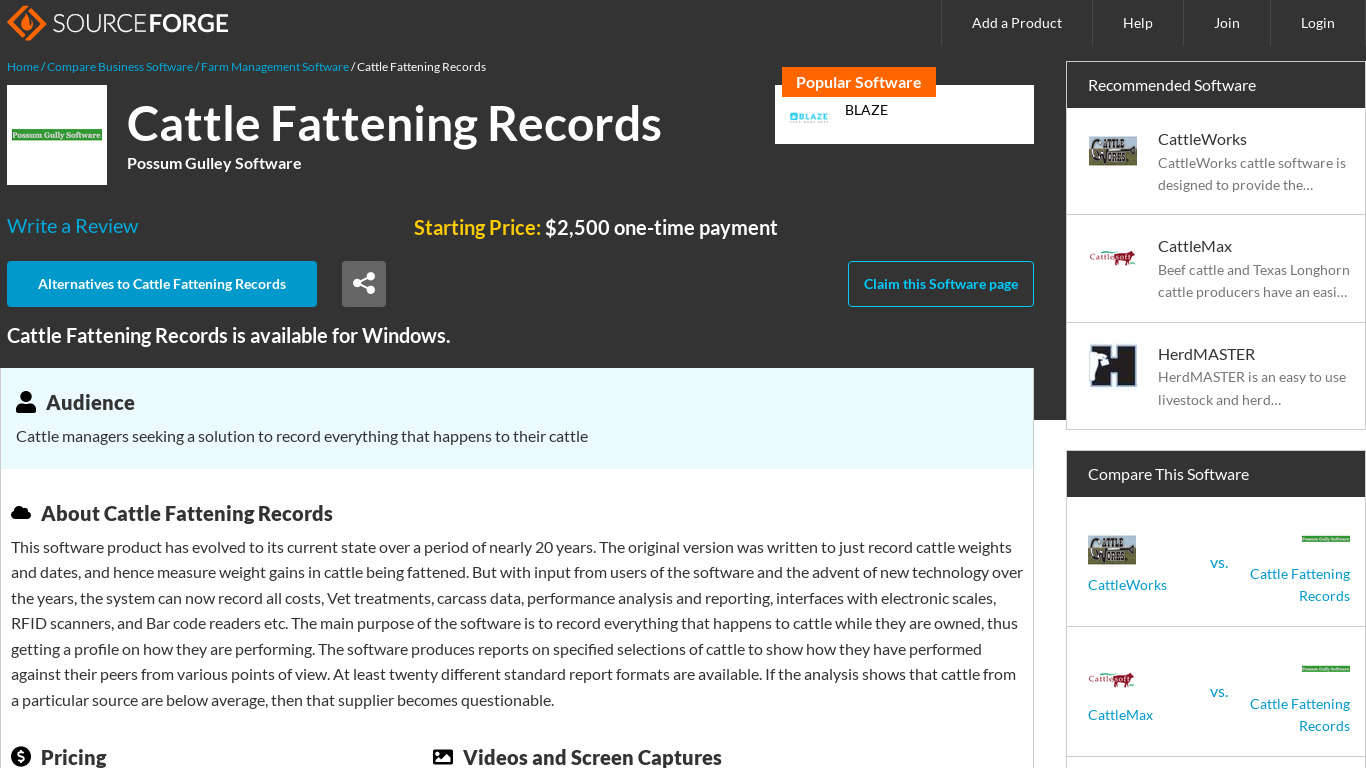 Cattle Fattening Records Landing page
