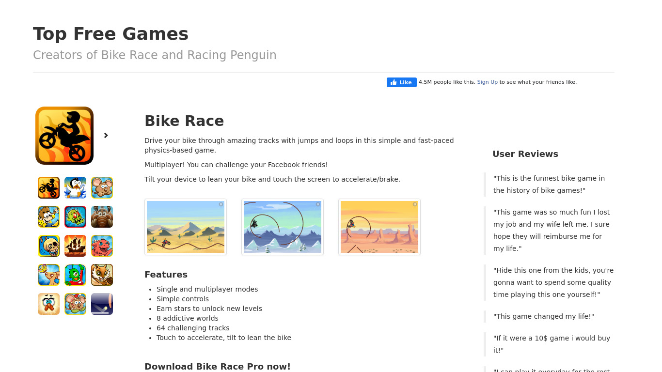 Bike Race Landing page