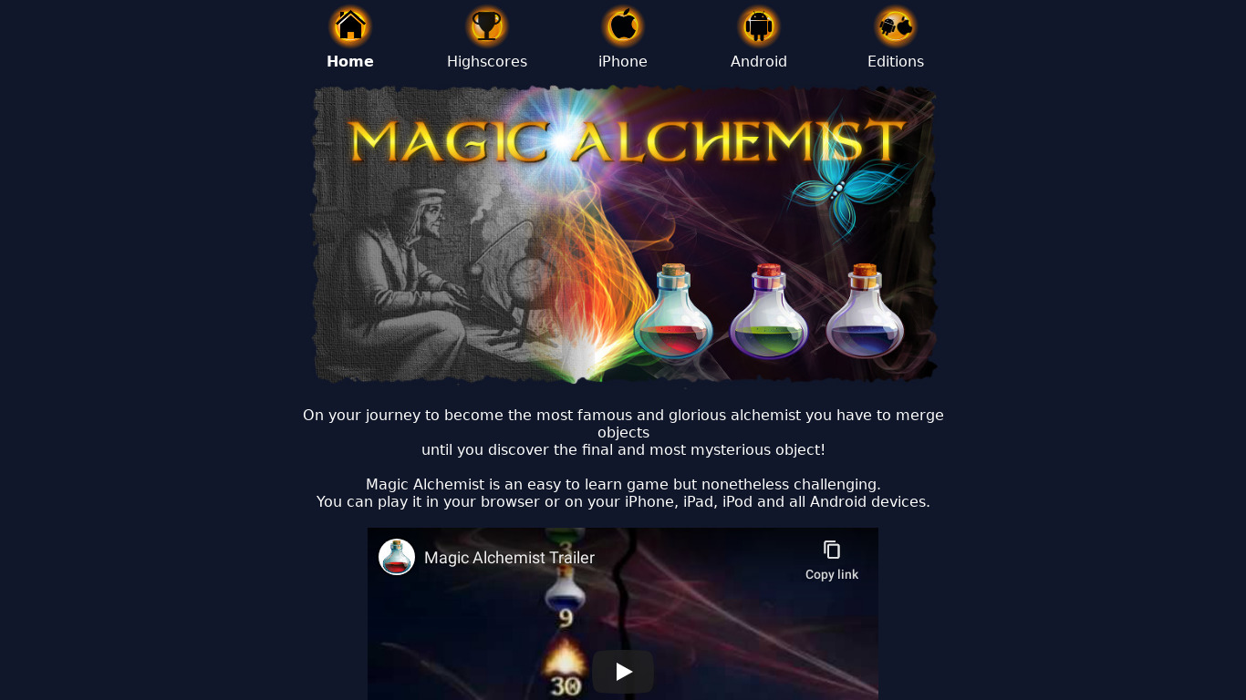Magic Alchemist Landing page