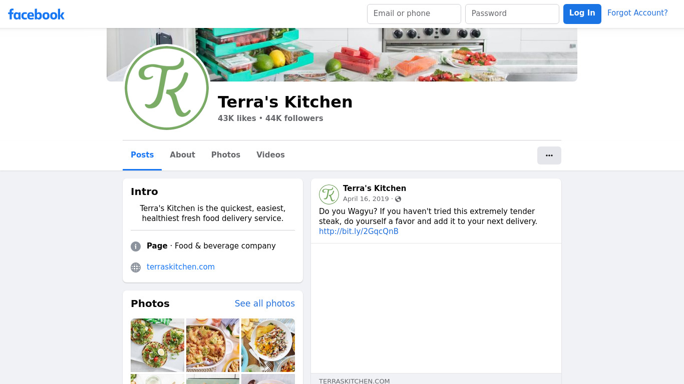 Terra’s Kitchen Landing page