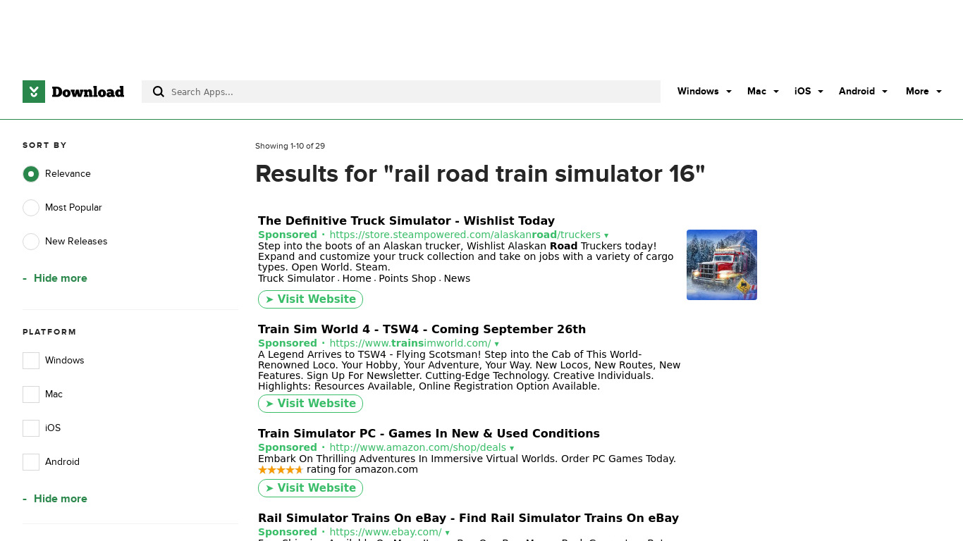 RailRoad Train Simulator 16 Landing page