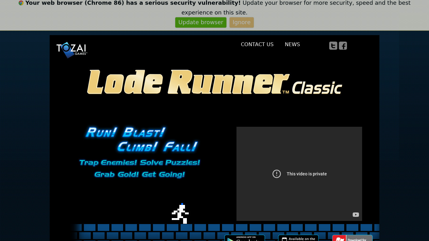 Lode Runner Classic Landing page