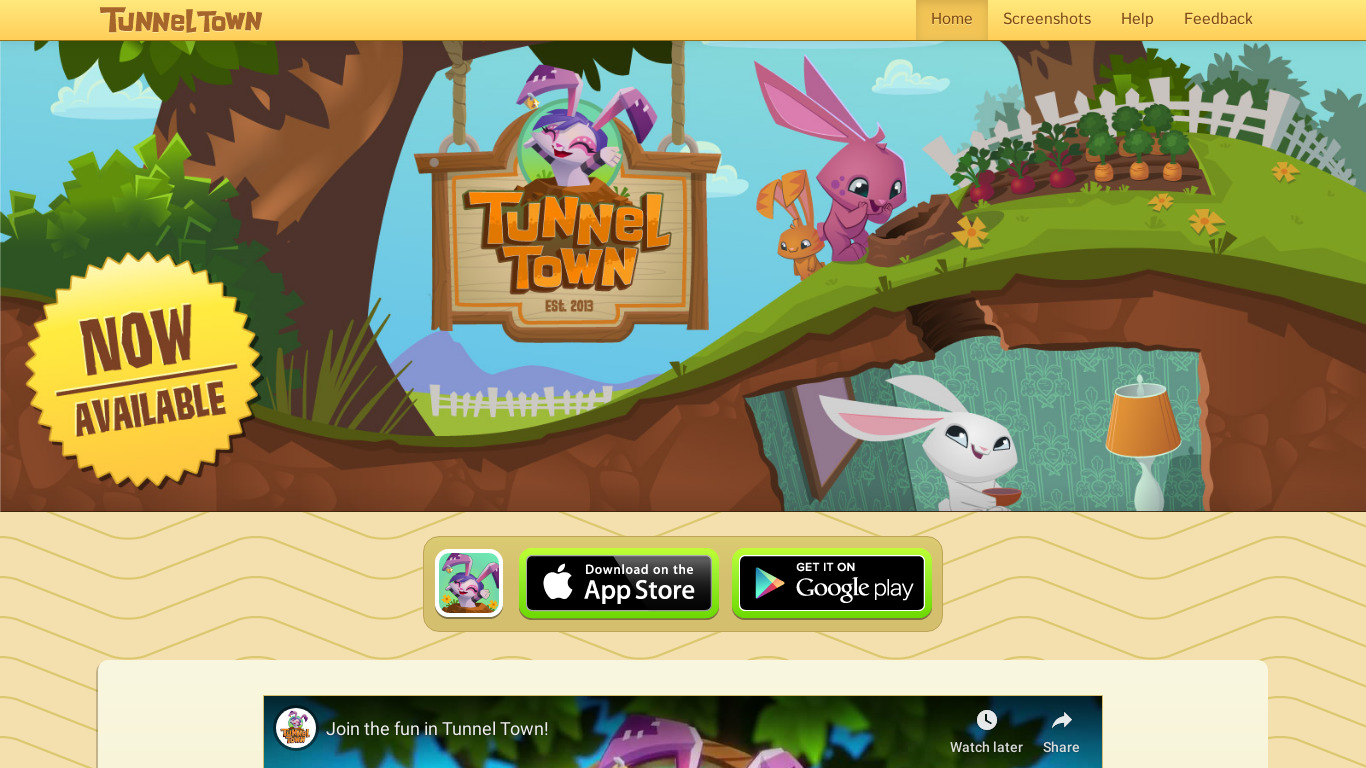 Tunnel Town Landing page