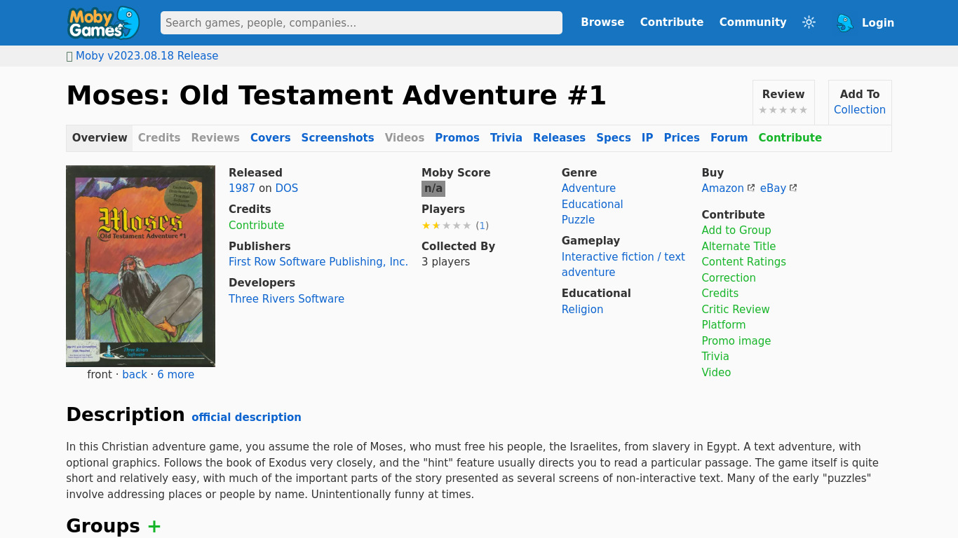 Moses: Old Testament Adventure #1 Landing page