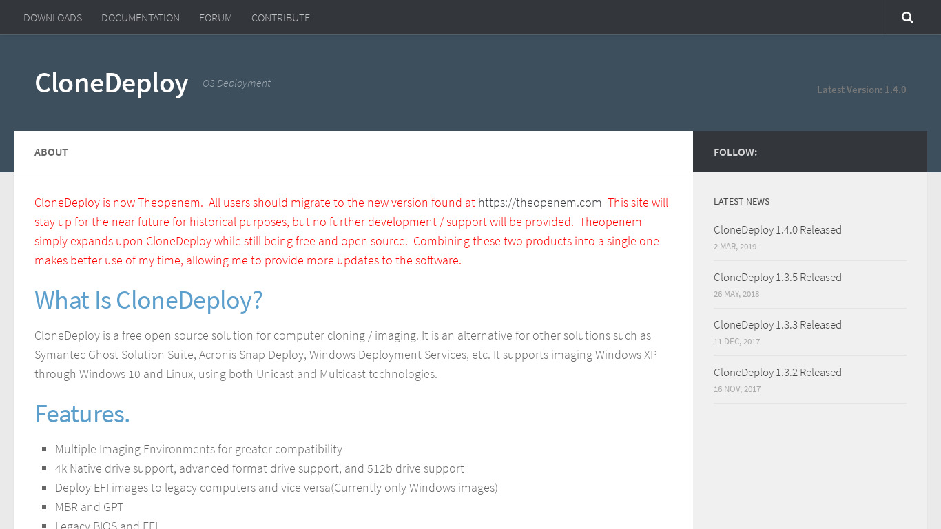 CloneDeploy Landing page