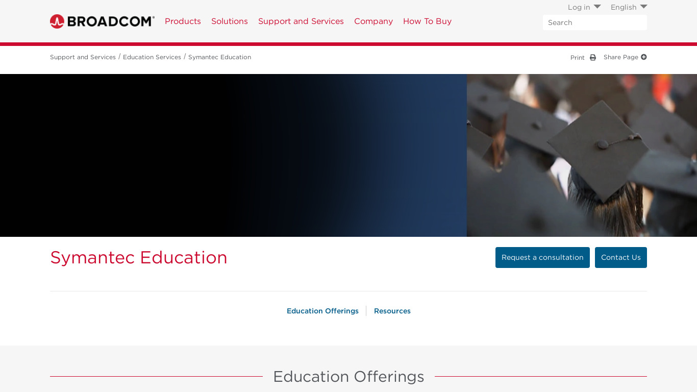 broadcom.com Symantec Education Services Landing page