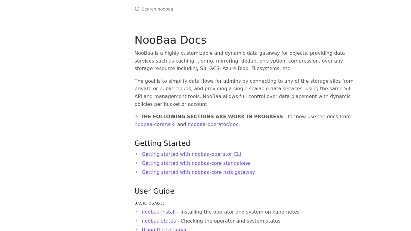 NooBaa Landing page